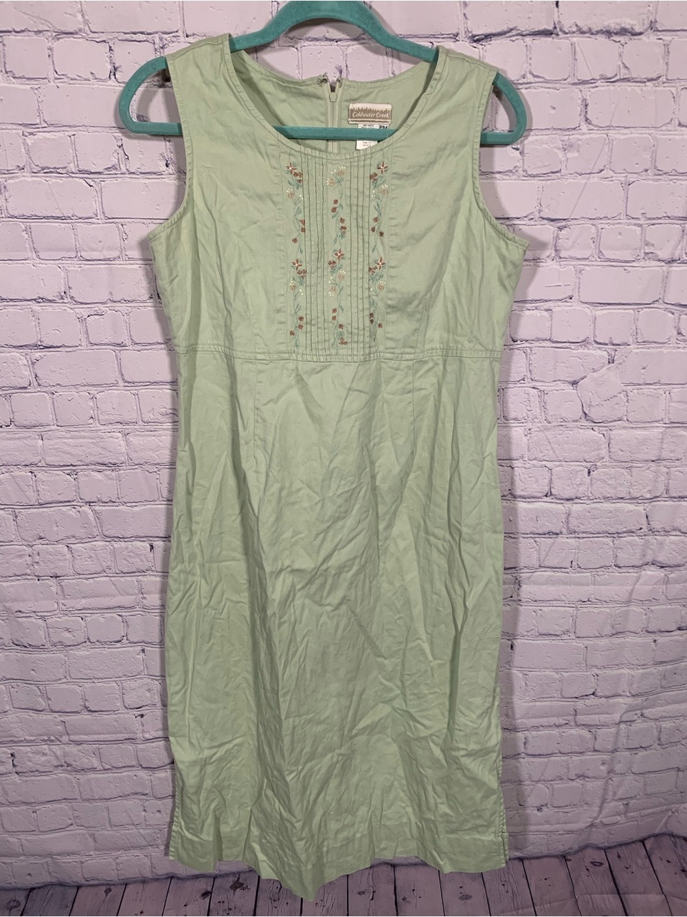 Coldwater Creek Womens Overall Jumper Dress Embroidered Green PM Casual Modest